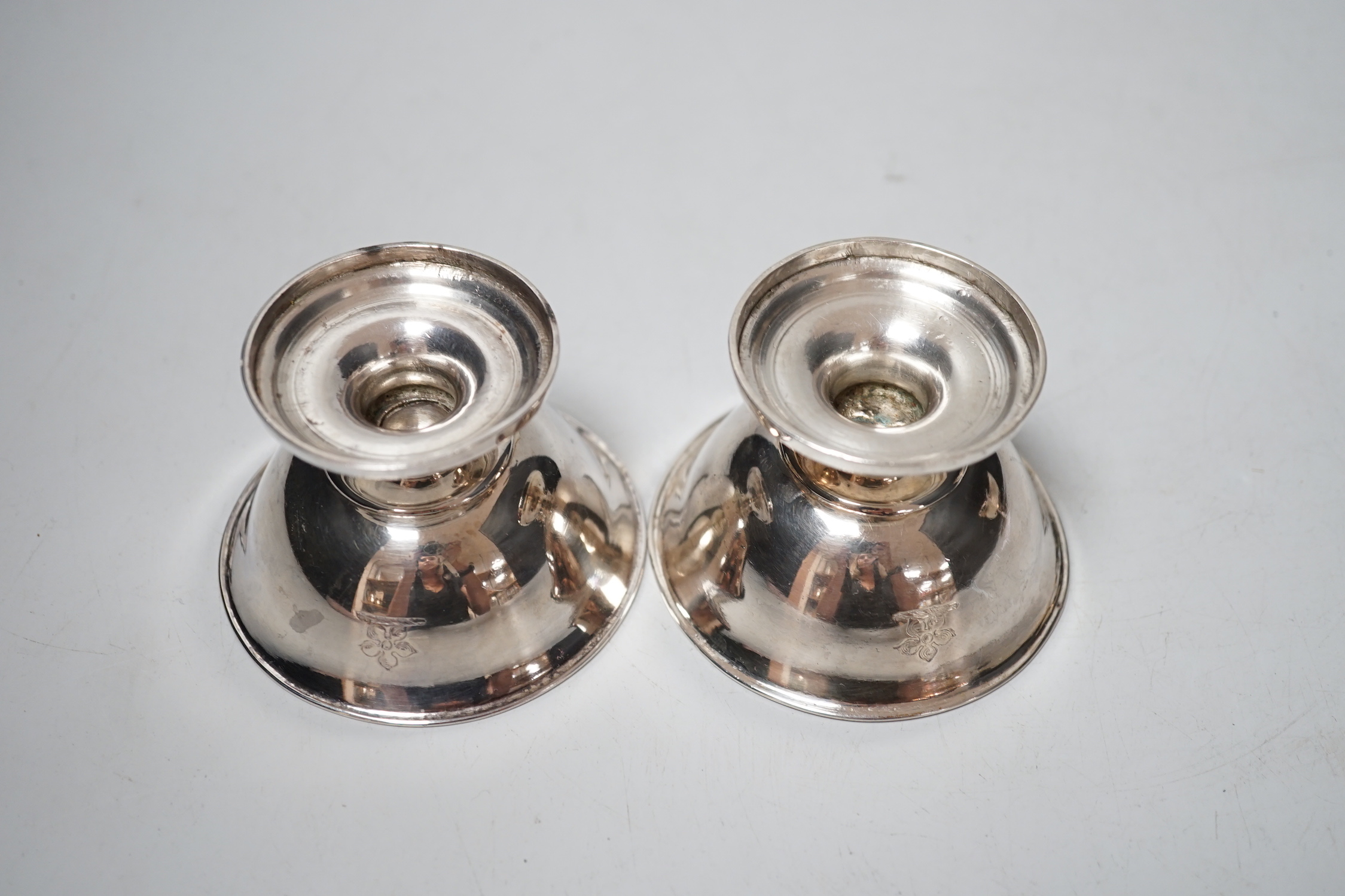 A pair of Matthew Boulton silver pedestal salt cellars, marks rubbed, height 5cm.